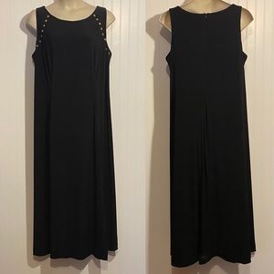 R & M Richards formal black dress gold pyramids